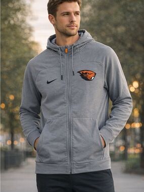 Nike Oregon State Beavers Therma-Fit Zip Hoodie Gray Med